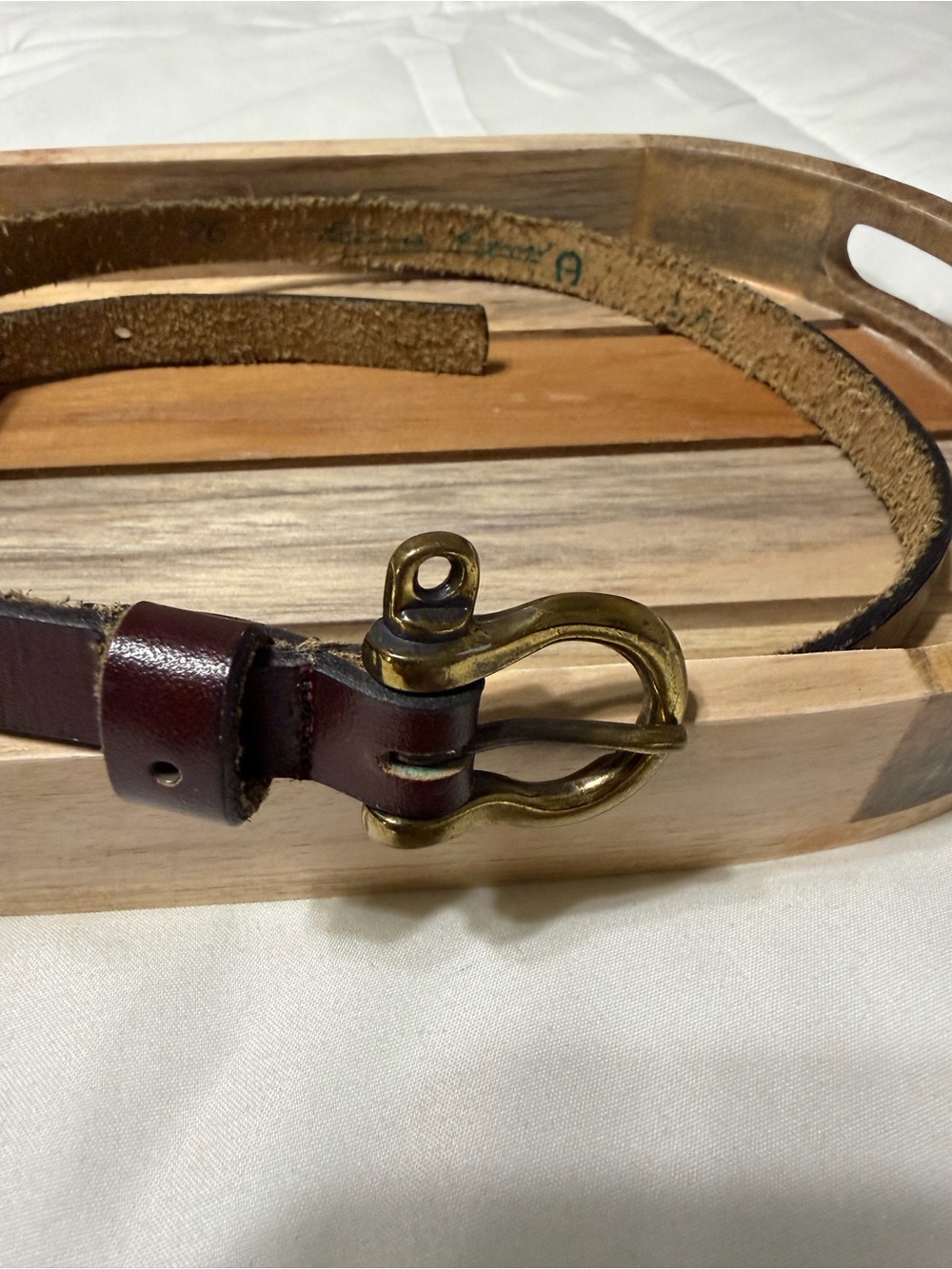 Etienne Aigner Brown Leather Belt with Brass Buckle